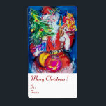 Etiqueta SANTA CLAUS, CHRISTMAS TREE TOYS Y GIFTS Whıte<br><div class="desc">Pintura de acrílico colorida,  caprichosa y artística con adornos florales,  plantas de invierno,  juguetes de bayas y globos.</div>