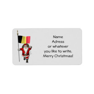 Etiqueta Santa Claus Con Bandera De Bélgica