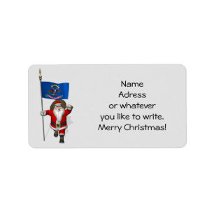 Etiqueta Santa Claus Con Bandera De Dakota Del Norte