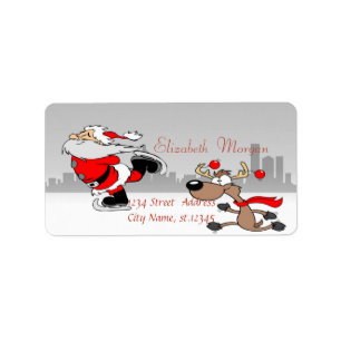 Etiqueta Santa Claus Cute Caprichoso, Reno Navidad