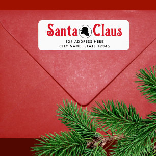 Etiqueta Santa Claus de escritorio rojo vintage oficial de