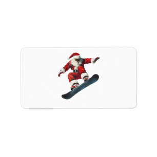 Etiqueta Santa Claus de Navidad monopatín de nieve snowboar