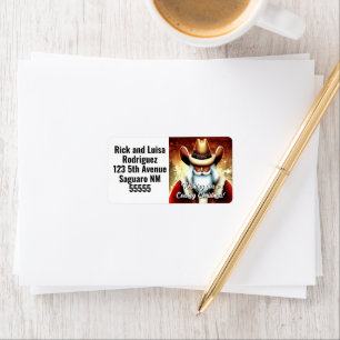 Etiqueta Santa Claus en un Navidad Gorra occidental