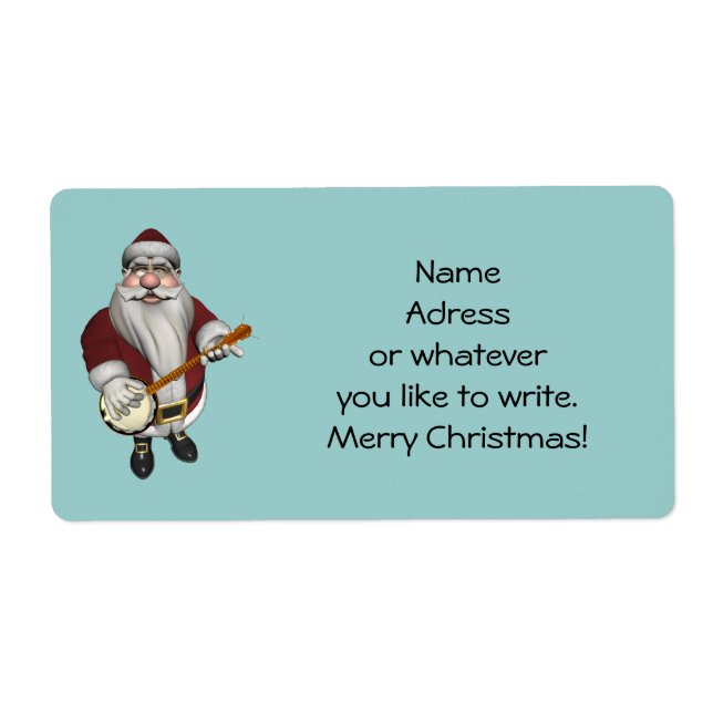 Etiqueta Santa Claus jugando banjo (Frente)