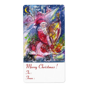 ETIQUETA SANTA CLAUS JUGANDO HARP A LA LUZ DE LA LUNA