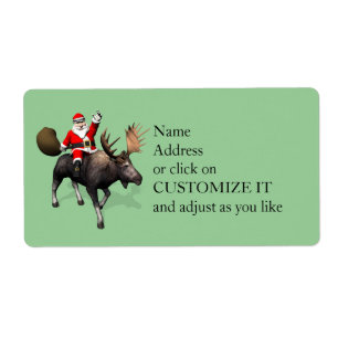 Etiqueta Santa Claus Montando En Moose