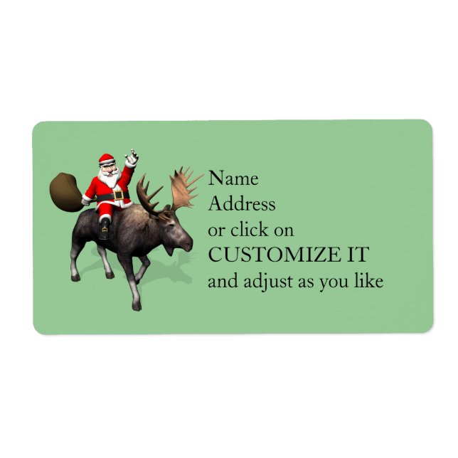 Etiqueta Santa Claus Montando En Moose (Frente)