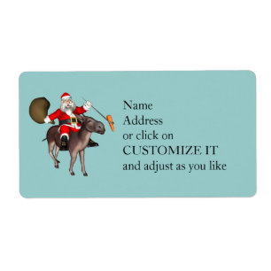 Etiqueta Santa Claus montando un burro