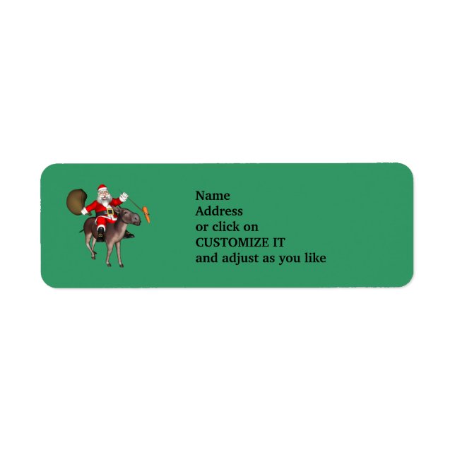Etiqueta Santa Claus montando un burro (Frente)