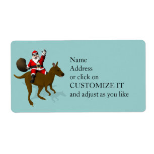 Etiqueta Santa Claus montando un canguro