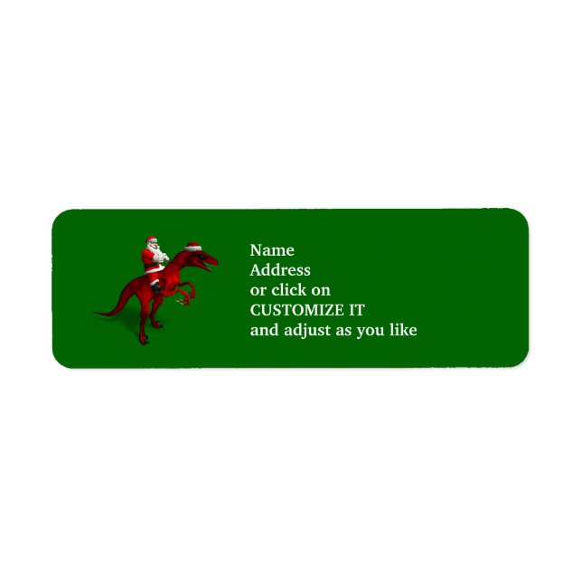 Etiqueta Santa Claus montando un dinosaurio (Frente)