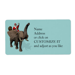 Etiqueta Santa Claus montando un elefante