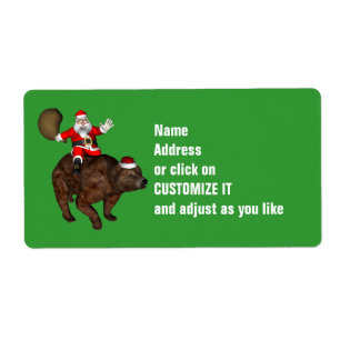 Etiqueta Santa Claus montando un gran oso