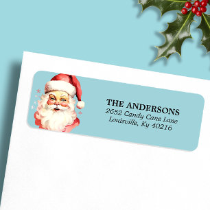 Etiqueta Santa Claus Navidad Acuarela Vintage Azul