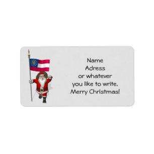 Etiqueta Santa Claus ondeando La Bandera De Georgia