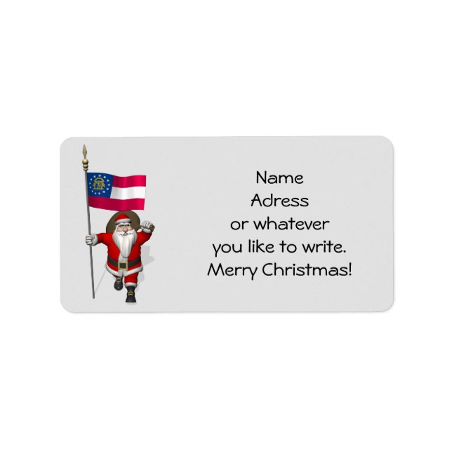 Etiqueta Santa Claus ondeando La Bandera De Georgia (Frente)
