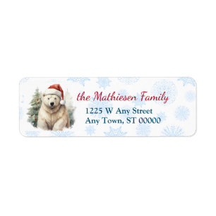 Etiqueta Santa Claus Polar Bear Blue Snowflake