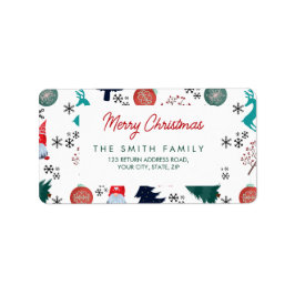 Etiqueta Santa Claus Reindeer Pine Trees Mittens