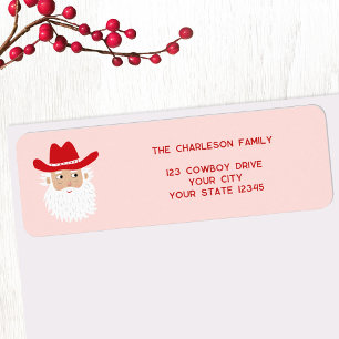 Etiqueta Santa Claus vaquero Navidad rosa dirección de devo