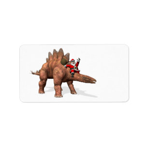 Etiqueta Santa Claus Viajando En Stegosaurus