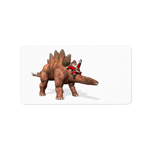Etiqueta Santa Claus Viajando En Stegosaurus (Frente)