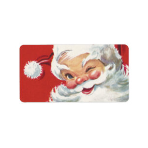 Etiqueta Santa Claus vintage de Navidad, alegre y guiñando