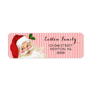 Etiqueta Santa Claus Vintage Rojo Blanco Raya