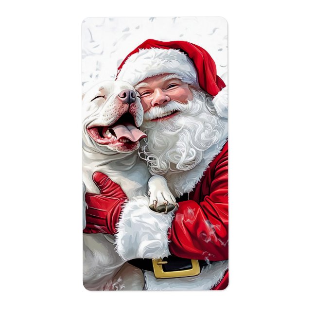 Etiqueta Santa Claus y Pitbull Puppy Dog (Frente)