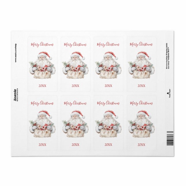 Etiqueta Santa con regalos de Navidad (Hoja Entera)