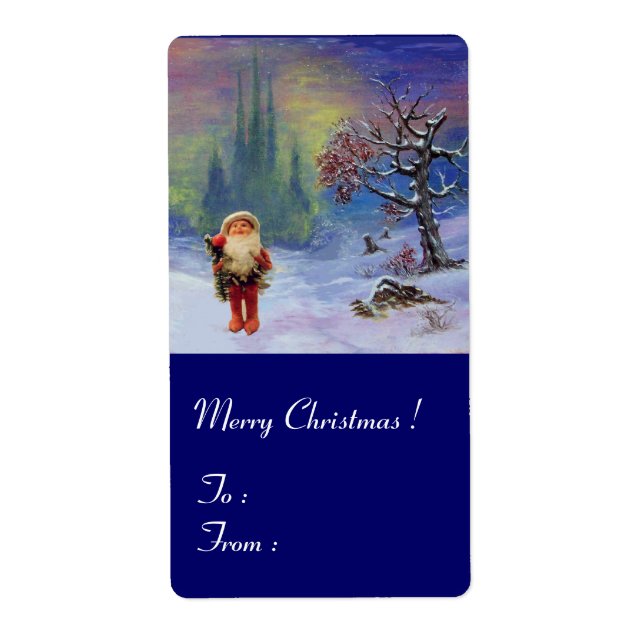 Etiqueta SANTA DE LOS Navidades de Festividad Azul de GNOME (Frente)
