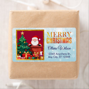 Etiqueta Santa Festivo en Chimenea Navidad Caprichosa 