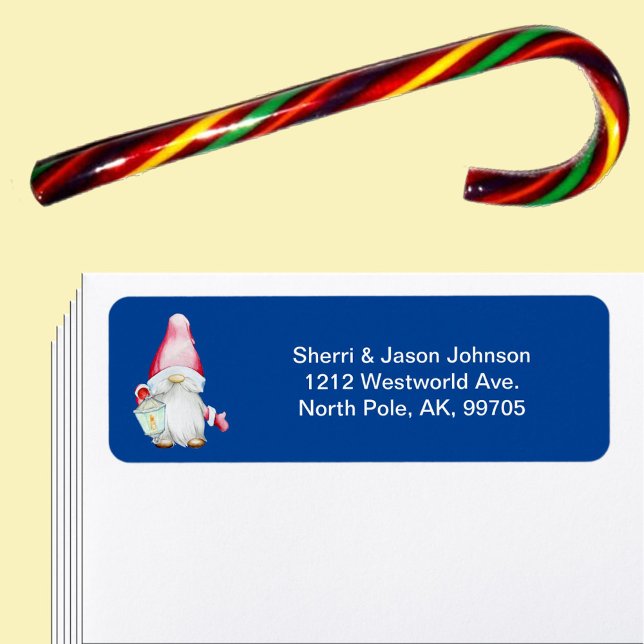 Etiqueta Santa Gnome para vacaciones Navidades Dirección az (Santa Gnome for Holidays Christmas Blue Address Label)