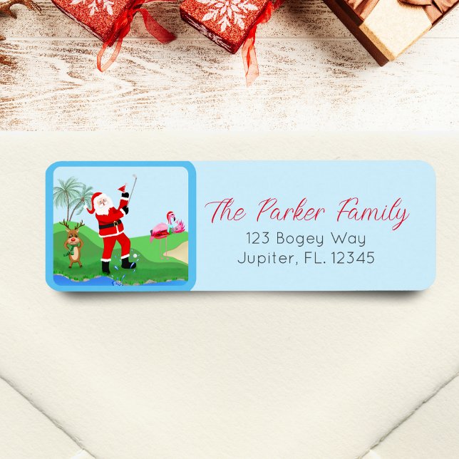 Etiqueta Santa Jugando Fuera Del Agua Con Martini Fiesta (Spread holiday cheer with our 'Par-Tee This Christmas!' return address labels!)