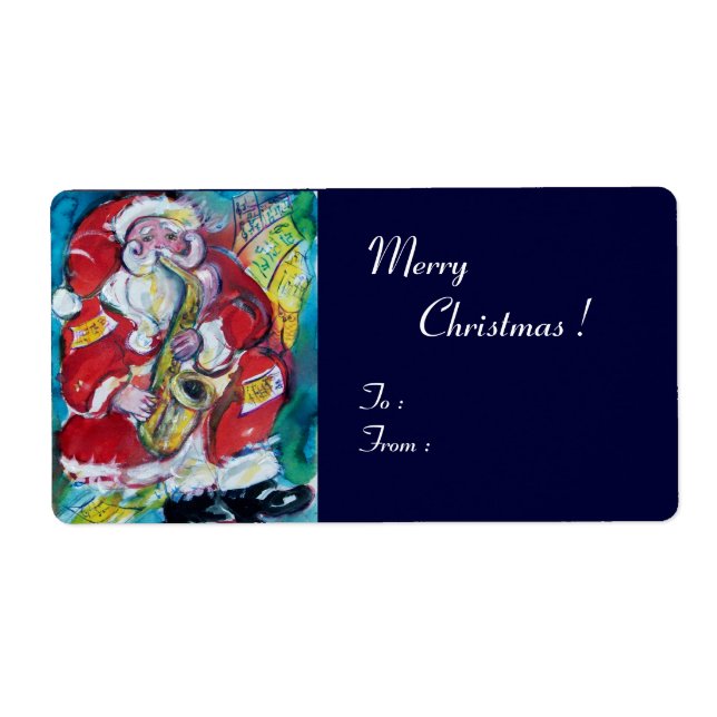 Etiqueta SANTA y SAX, NAVIDADES JAZZ FIESTA Azul (Frente)