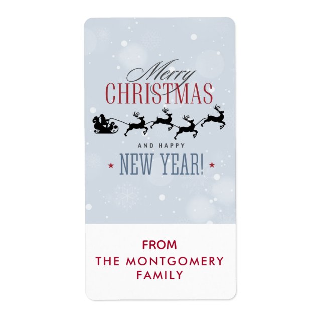 Etiqueta Santa y sus Navidades de renos voladores (Frente)