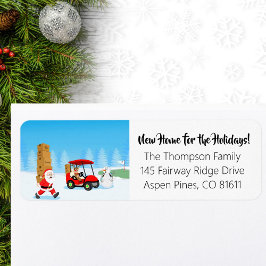 Etiqueta Santa's Moving Boxes with Reindeer on Golf Course