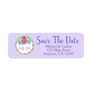 Etiqueta Save The Date Purple Pink Floral Wedding Cake