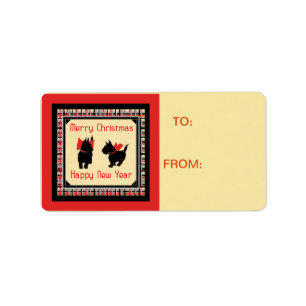 Etiqueta Scotty Dog Scottish Terrier Navidades de regalo