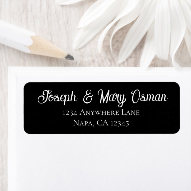 Etiqueta Script Elegante Boda Personalizable Blanco Negro (In situ)