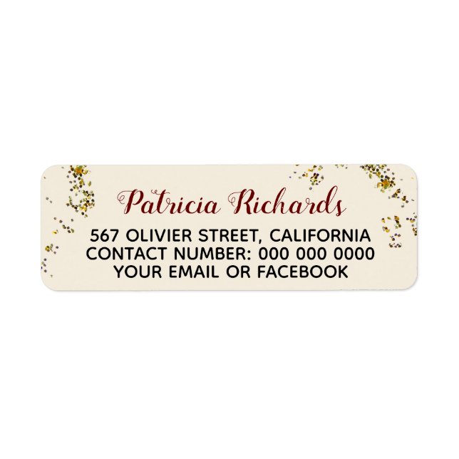 Etiqueta script name + address information on pale beige (Frente)