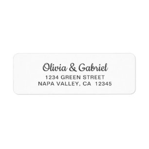 Etiqueta Script simple. Dirección de devolución de Boda neg