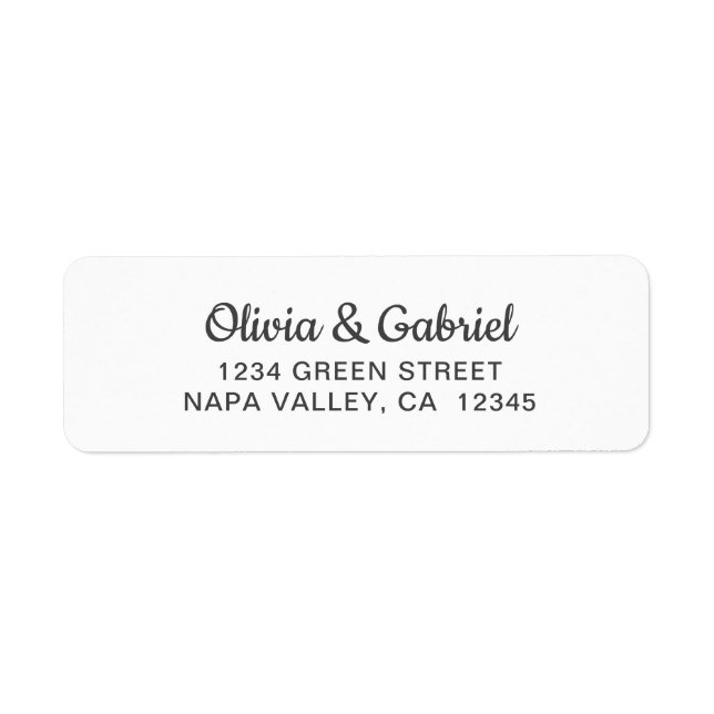 Etiqueta Script simple. Dirección de devolución de Boda neg (Frente)