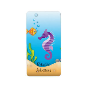 Etiqueta Seahorse púrpura subacuático