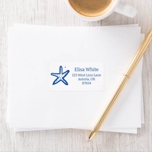 Etiqueta Seashell Beach Wedding Blue White PERSONALIZADO (In situ)