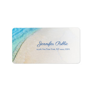 Etiqueta Seaside Beach Waves Elegant Modern Script Address