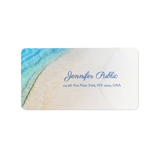 Etiqueta Seaside Beach Waves Elegant Modern Script Address (Frente)