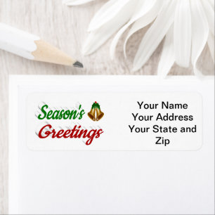 Etiqueta Seasons Greetings Bells Navidades guion rojo verde