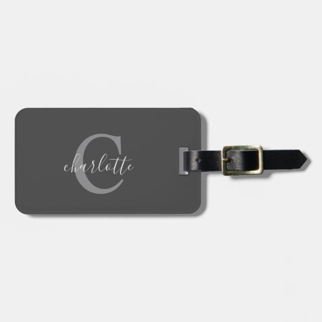 Etiqueta sencilla de equipaje gris oscuro (Frente Horizontal)