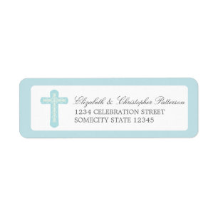 Etiqueta sencilla de la cruz en azul