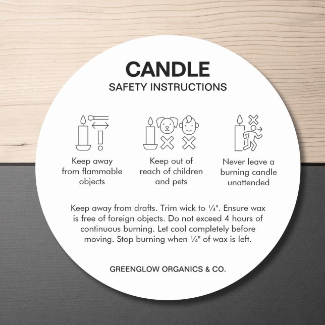 Etiqueta sencilla de seguridad de las velas de ico (Zazzle Simple Black and White Icons Candle Safety Label (Front))